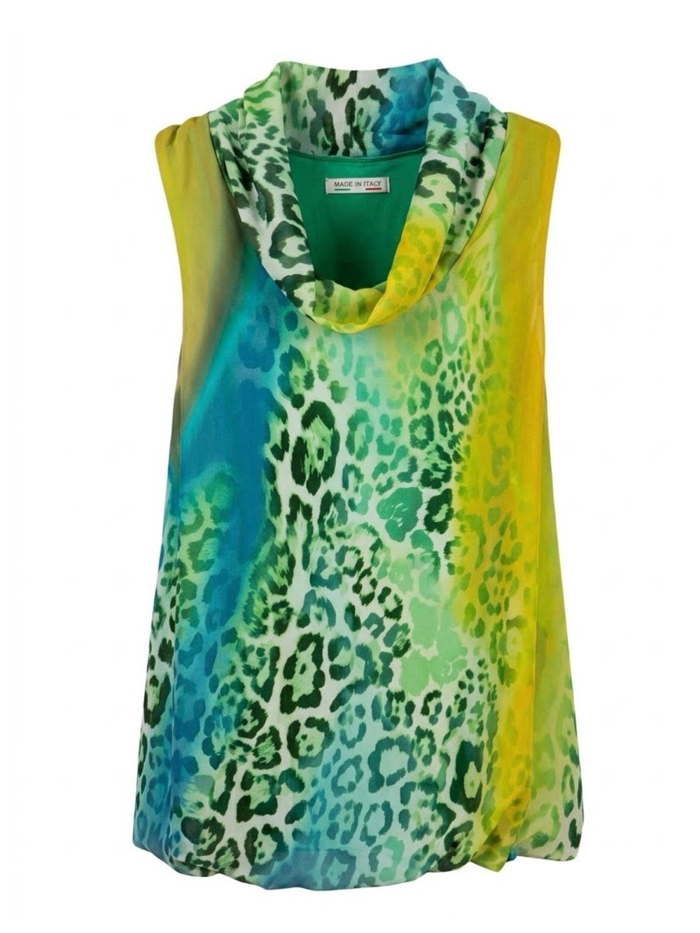 MADE IN ITALY / Green Blue Yellow Animal Print Cowl Neck Women's Top/ S / Ptp-18